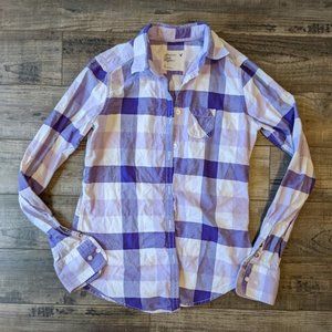 Purple and White Plaid Button Up